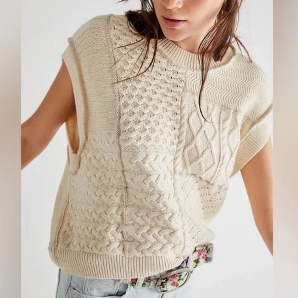 Free People Cream Textured Sweater Vest XS